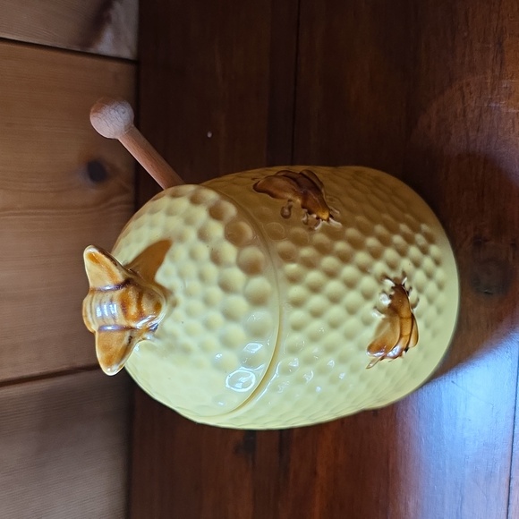 Other - This Cute Little Stoneware 6" Bee's Honey Jar With Wood Honey Dipper.